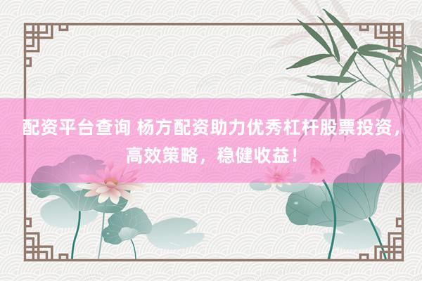 配资平台查询 杨方配资助力优秀杠杆股票投资，高效策略，稳健收益！