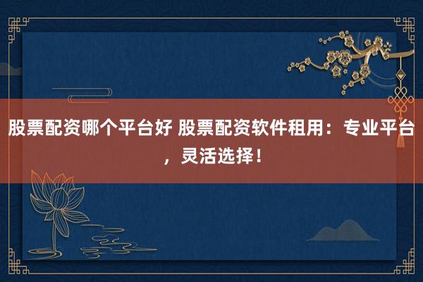股票配资哪个平台好 股票配资软件租用：专业平台，灵活选择！