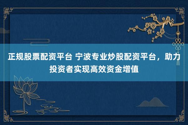 正规股票配资平台 宁波专业炒股配资平台，助力投资者实现高效资金增值