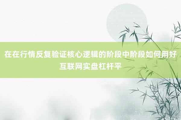 在在行情反复验证核心逻辑的阶段中阶段如何用好互联网实盘杠杆平