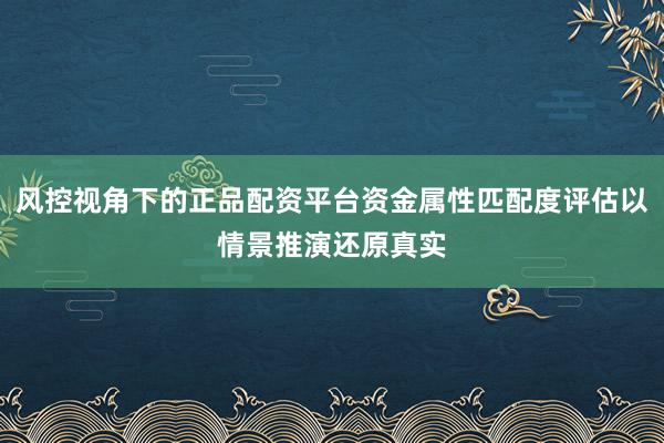 风控视角下的正品配资平台资金属性匹配度评估以情景推演还原真实