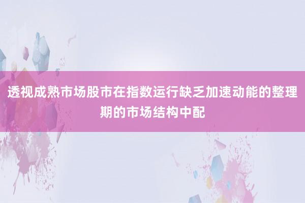 透视成熟市场股市在指数运行缺乏加速动能的整理期的市场结构中配