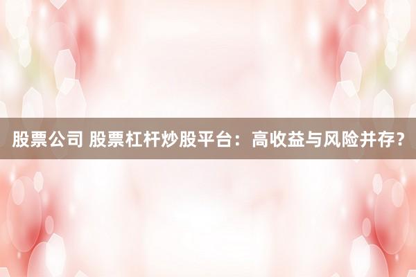 股票公司 股票杠杆炒股平台：高收益与风险并存？